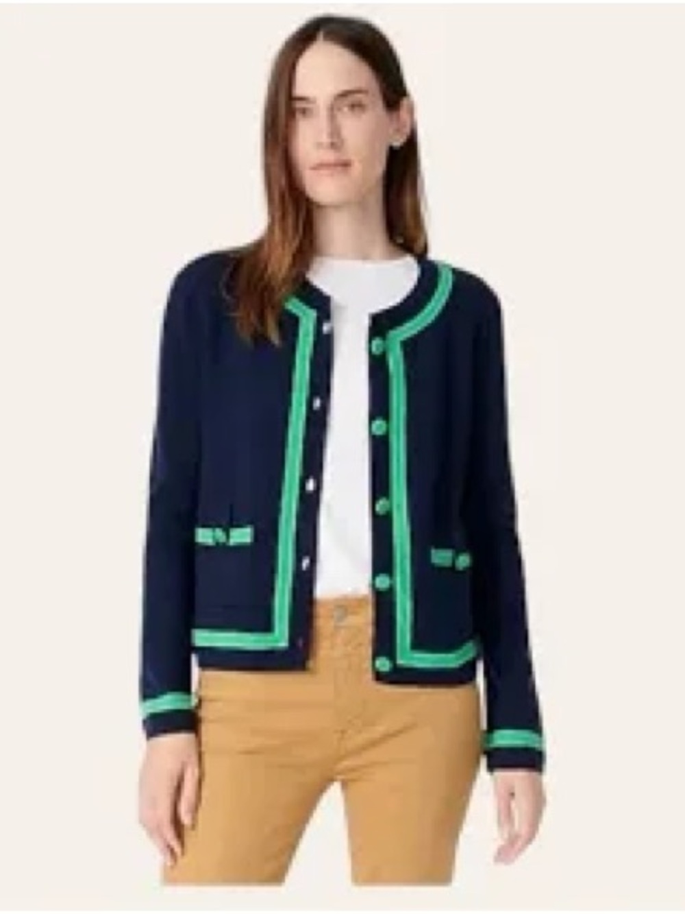 J. Crew Navy Cardigan with Green Trim - women’s sweater